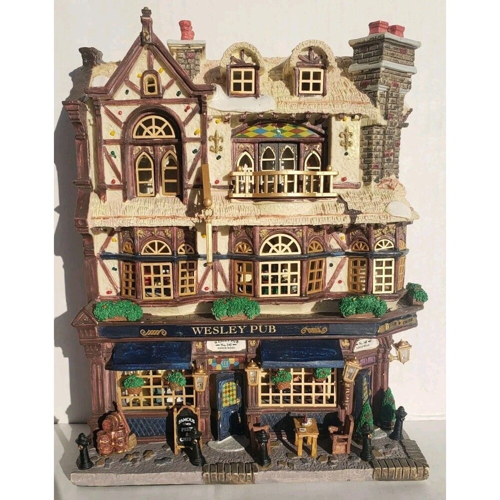 Lemax Essex Street Facade Wesley Pub Lighted Hanging Wall Setting #45099 Village